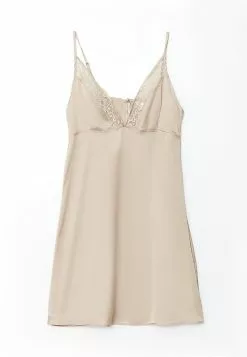 LC WAIKIKI V-Neck Embroidered Strap Satin Women's Nightgown