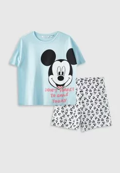 LC WAIKIKI Crew Neck Mickey Mouse Printed Short Sleeve Women's Pajamas Set