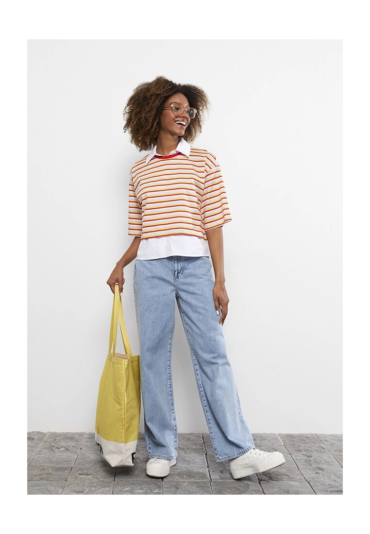 LC WAIKIKI Crew Neck Striped Cotton Women T-Shirt 6 LC WAIKIKI Crew Neck Striped Cotton Women T-Shirt - Image 4