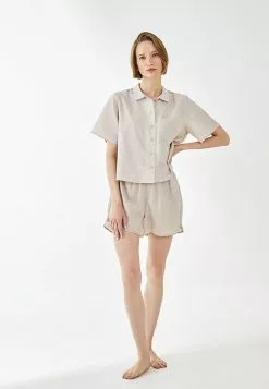 LC WAIKIKI Shirt Collar Striped Short Sleeve Cotton Women's Pajamas Set -LC WAIKIKI popular shop lc waikiki 0564 9613236 2