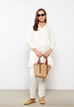 LC WAIKIKI Shirt Collar Straight Long Sleeve Viscose Maternity Tunic -LC WAIKIKI popular shop lc waikiki 0574 7413236 3