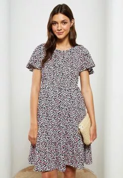 LC WAIKIKI Crew Neck Patterned Short Sleeve Maternity Dress