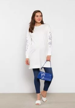 LC WAIKIKI Crew Neck Embroidered Long Sleeve Maternity Tunic