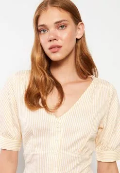 LC WAIKIKI V-Neck Striped Short Sleeve Poplin Women's Dress -LC WAIKIKI popular shop lc waikiki 0661 7375726 3