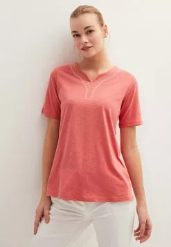 LC WAIKIKI V Neck Embroidered Short Sleeve Cotton Women's Blouse