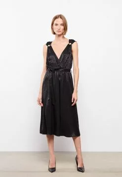 LC WAIKIKI Double Breasted Neck Patterned Sleeveless Satin Women's Dress