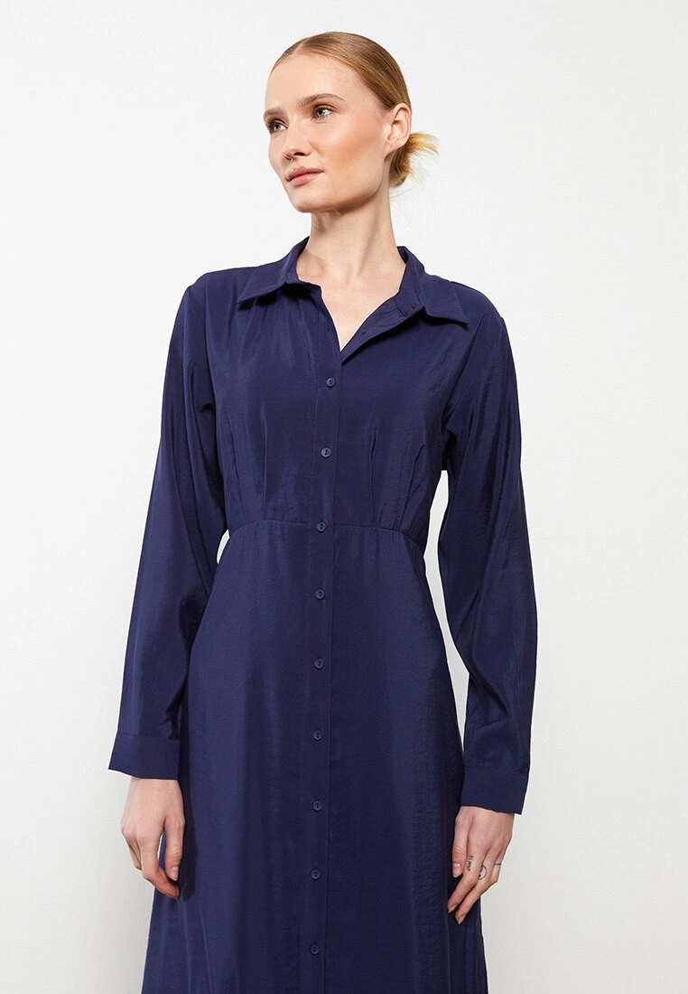 LC WAIKIKI Shirt Neck Regular Long Sleeve Tencel Women's Dress 4 LC WAIKIKI Shirt Neck Regular Long Sleeve Tencel Women's Dress - Image 2