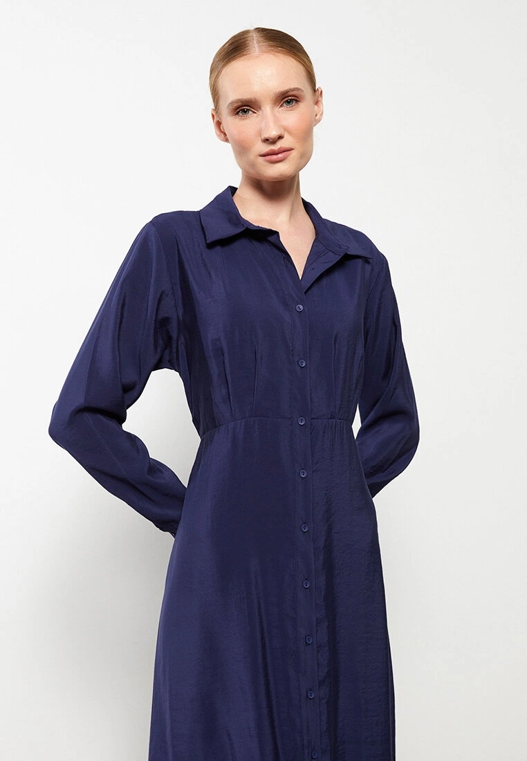LC WAIKIKI Shirt Neck Regular Long Sleeve Tencel Women's Dress 5 LC WAIKIKI Shirt Neck Regular Long Sleeve Tencel Women's Dress - Image 3