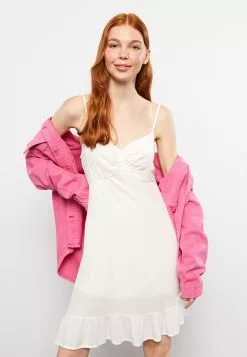 LC WAIKIKI Heart Collar Self Patterned Strap Poplin Women's Dress -LC WAIKIKI popular shop lc waikiki 1237 6865726 2