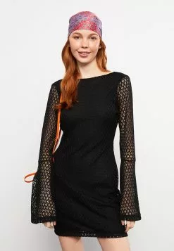 LC WAIKIKI Crew Neck Patterned Long Sleeve Lace Women's Dress