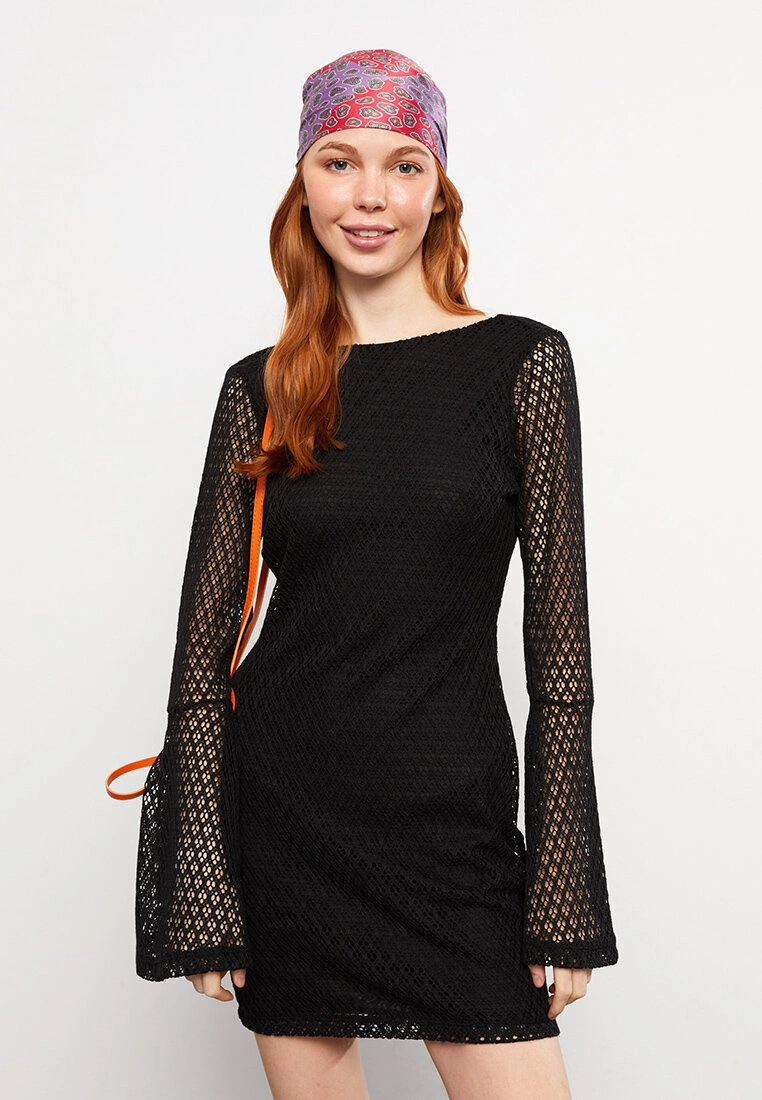 LC WAIKIKI Crew Neck Patterned Long Sleeve Lace Women's Dress 3 LC WAIKIKI Crew Neck Patterned Long Sleeve Lace Women's Dress