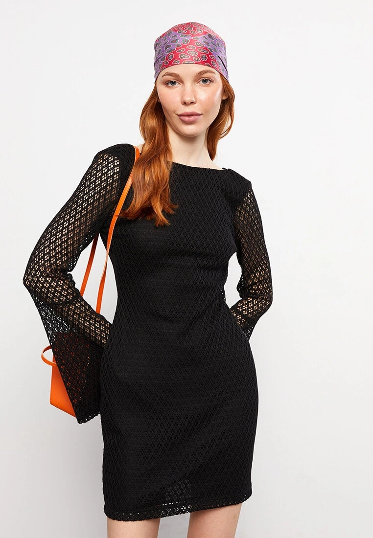 LC WAIKIKI Crew Neck Patterned Long Sleeve Lace Women's Dress 4 LC WAIKIKI Crew Neck Patterned Long Sleeve Lace Women's Dress - Image 2