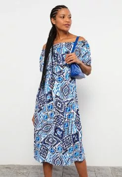 LC WAIKIKI Boat Neck Patterned Short Sleeve Crinkle Fabric Women's Dress -LC WAIKIKI popular shop lc waikiki 1261 2615726 3