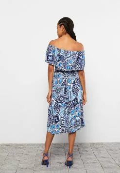 LC WAIKIKI Boat Neck Patterned Short Sleeve Crinkle Fabric Women's Dress -LC WAIKIKI popular shop lc waikiki 1261 2615726 5