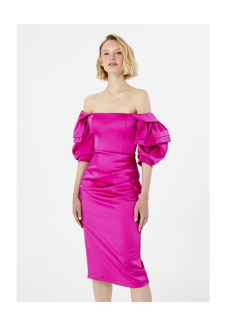 LC WAIKIKI Off Shoulder Plain Satin Women's Dress 3 LC WAIKIKI Off Shoulder Plain Satin Women's Dress