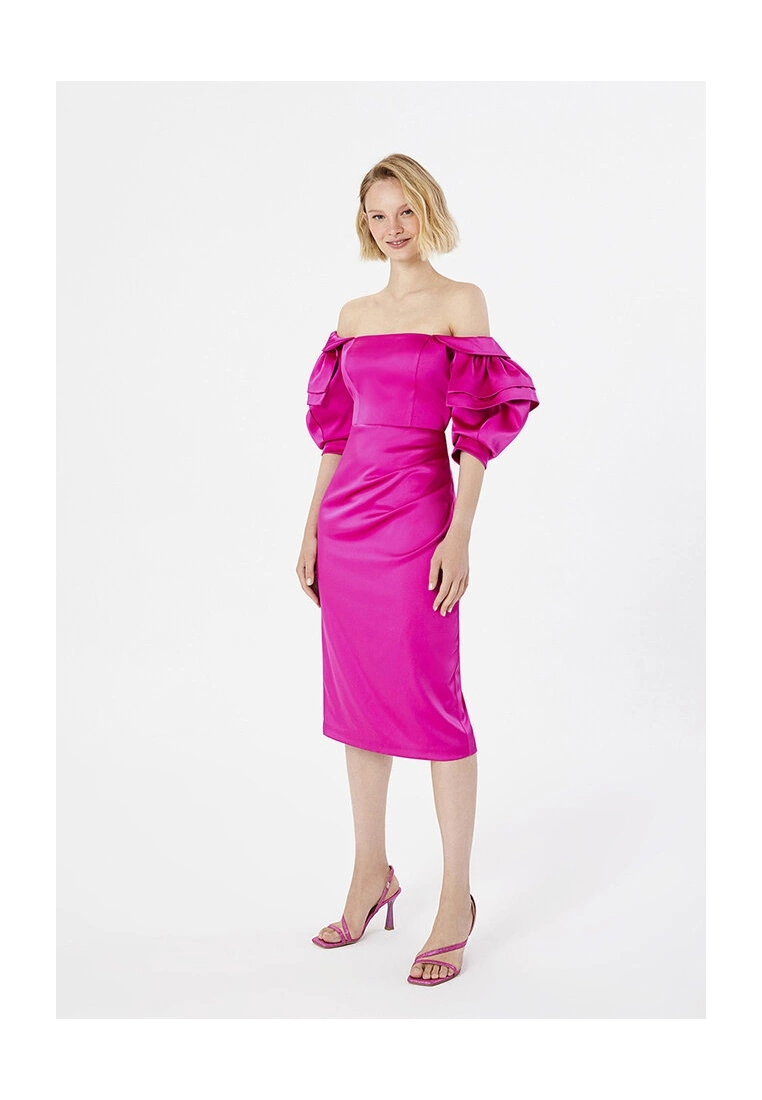 LC WAIKIKI Off Shoulder Plain Satin Women's Dress 6 LC WAIKIKI Off Shoulder Plain Satin Women's Dress - Image 4