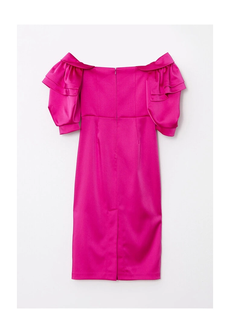 LC WAIKIKI Off Shoulder Plain Satin Women's Dress 8 LC WAIKIKI Off Shoulder Plain Satin Women's Dress - Image 6