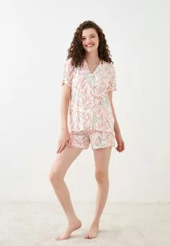 LC WAIKIKI Shirt Collar Patterned Short Sleeve Viscose Women's Pajamas Set -LC WAIKIKI popular shop lc waikiki 1293 7619726 3