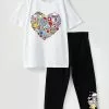 LC WAIKIKI Crew Neck Printed Short Sleeve Girls T-Shirt And Tights