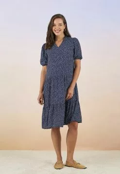 LC WAIKIKI V-Neck Patterned Short Sleeve Viscose Maternity Dress