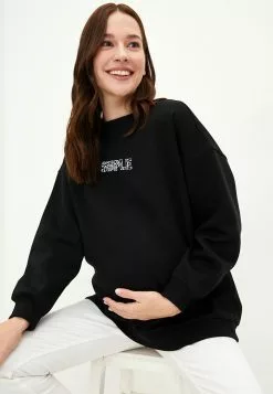 LC WAIKIKI Crew Neck Letter Printed Long Sleeve Maternity Sweatshirt