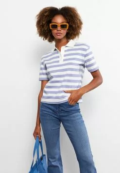 LC WAIKIKI Güneyblue Polo Yaka Çizgili Kısa Kollu Pamuklu Kadın Tişört -LC WAIKIKI popular shop lc waikiki 1316 5019726 2