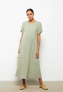 LC WAIKIKI Crew Neck Straight Short Sleeve Crinkled Maternity Dress -LC WAIKIKI popular shop lc waikiki 1320 8029726 2