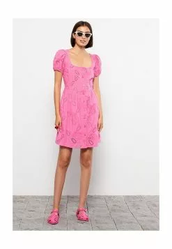 LC WAIKIKI U Neck Embroidered Short Sleeve Cotton Women's Dress -LC WAIKIKI popular shop lc waikiki 1334 4016526 4