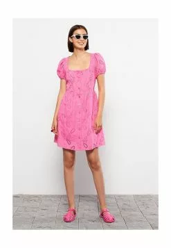 LC WAIKIKI U Neck Embroidered Short Sleeve Cotton Women's Dress -LC WAIKIKI popular shop lc waikiki 1334 4016526 5