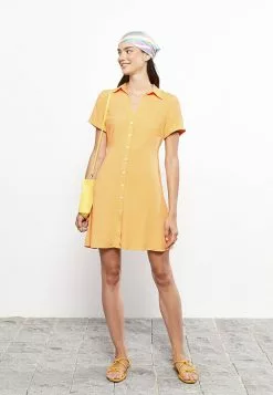 LC WAIKIKI Shirt Collar Straight Short Sleeve Women Dress -LC WAIKIKI popular shop lc waikiki 1368 6619726 2