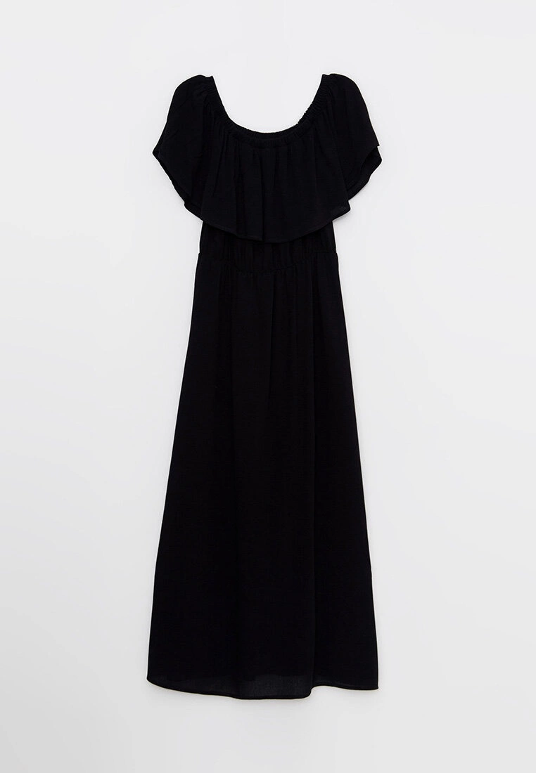 LC WAIKIKI Boat Collar Straight Short Sleeve Crinkled Women's Dress 3 LC WAIKIKI Boat Collar Straight Short Sleeve Crinkled Women's Dress