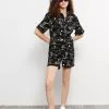 LC WAIKIKI Shirt Collar Patterned Short Sleeve Women's Overalls