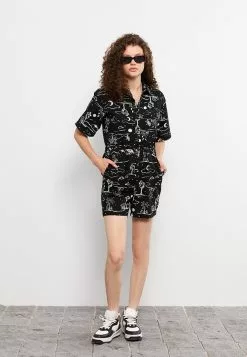 LC WAIKIKI Shirt Collar Patterned Short Sleeve Women's Overalls -LC WAIKIKI popular shop lc waikiki 1425 3529726 2