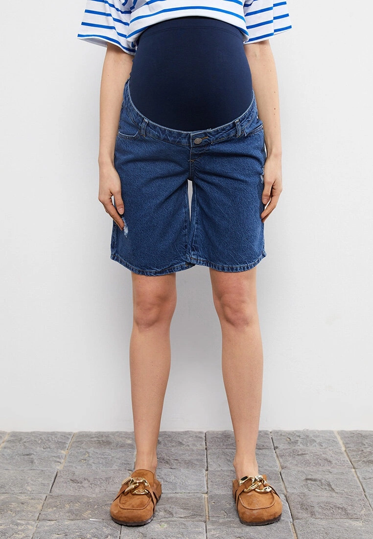 LC WAIKIKI Tummy Paneled Mom Fit Plain Pocket Detailed Maternity Rodeo Jean Shorts 6 LC WAIKIKI Tummy Paneled Mom Fit Plain Pocket Detailed Maternity Rodeo Jean Shorts - Image 4