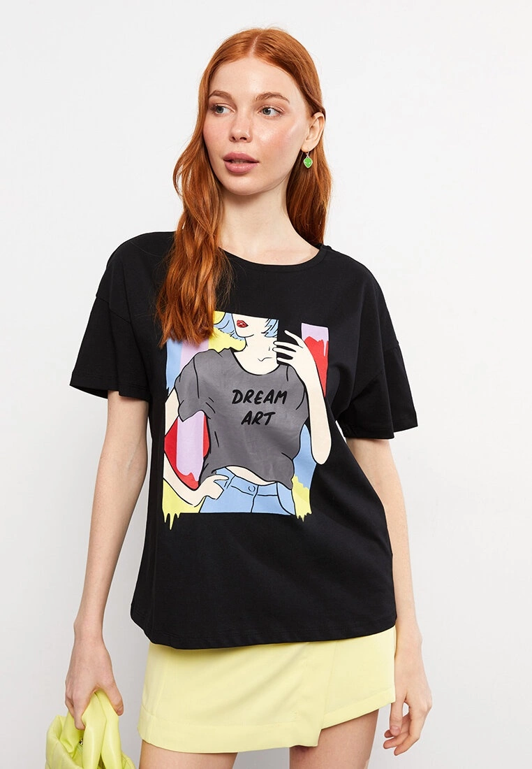 LC WAIKIKI Crew Neck Printed Short Sleeve Cotton Women's T-Shirt 4 LC WAIKIKI Crew Neck Printed Short Sleeve Cotton Women's T-Shirt - Image 2