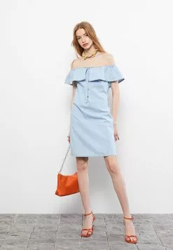 LC WAIKIKI Boat Neck Straight Sleeveless Cotton Women's Rodeo Jean Dress