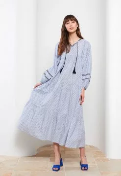 LC WAIKIKI Tie Collar Patterned Long Sleeve A-Line Poplin Women's Dress -LC WAIKIKI popular shop lc waikiki 2179 4870936 2