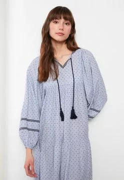 LC WAIKIKI Tie Collar Patterned Long Sleeve A-Line Poplin Women's Dress -LC WAIKIKI popular shop lc waikiki 2179 4870936 3