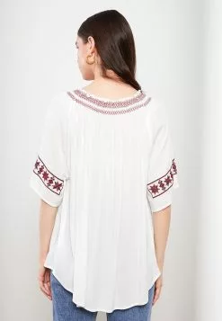 LC WAIKIKI Tie Collar Embroidered Short Sleeve Crinkle Women's Blouse -LC WAIKIKI popular shop lc waikiki 2277 3113936 4