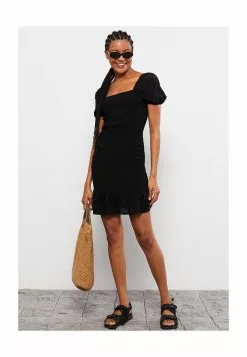 LC WAIKIKI Square Collar Straight Short Sleeve Viscose Women's Dress -LC WAIKIKI popular shop lc waikiki 2312 4397626 4