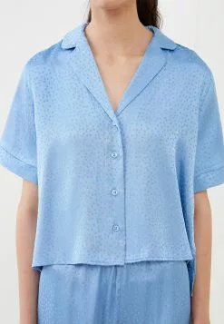 LC WAIKIKI Shirt Collar Patterned Short Sleeve Satin Women's Pajamas Set -LC WAIKIKI popular shop lc waikiki 2695 3829726 4