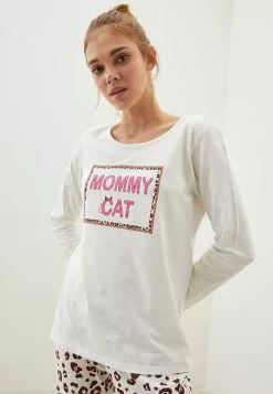 LC WAIKIKI Crew Neck Printed Long Sleeve Cotton Women's Pajamas Set