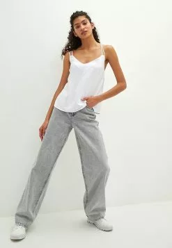 LC WAIKIKI V Neck Straight Strap Dobby Fabric Women's Blouse -LC WAIKIKI popular shop lc waikiki 3859 4764936 5