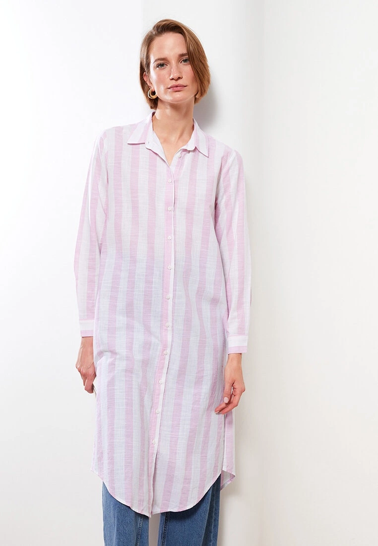 LC WAIKIKI Shirt Collar Striped Long Sleeve Women's Tunic 3 LC WAIKIKI Shirt Collar Striped Long Sleeve Women's Tunic