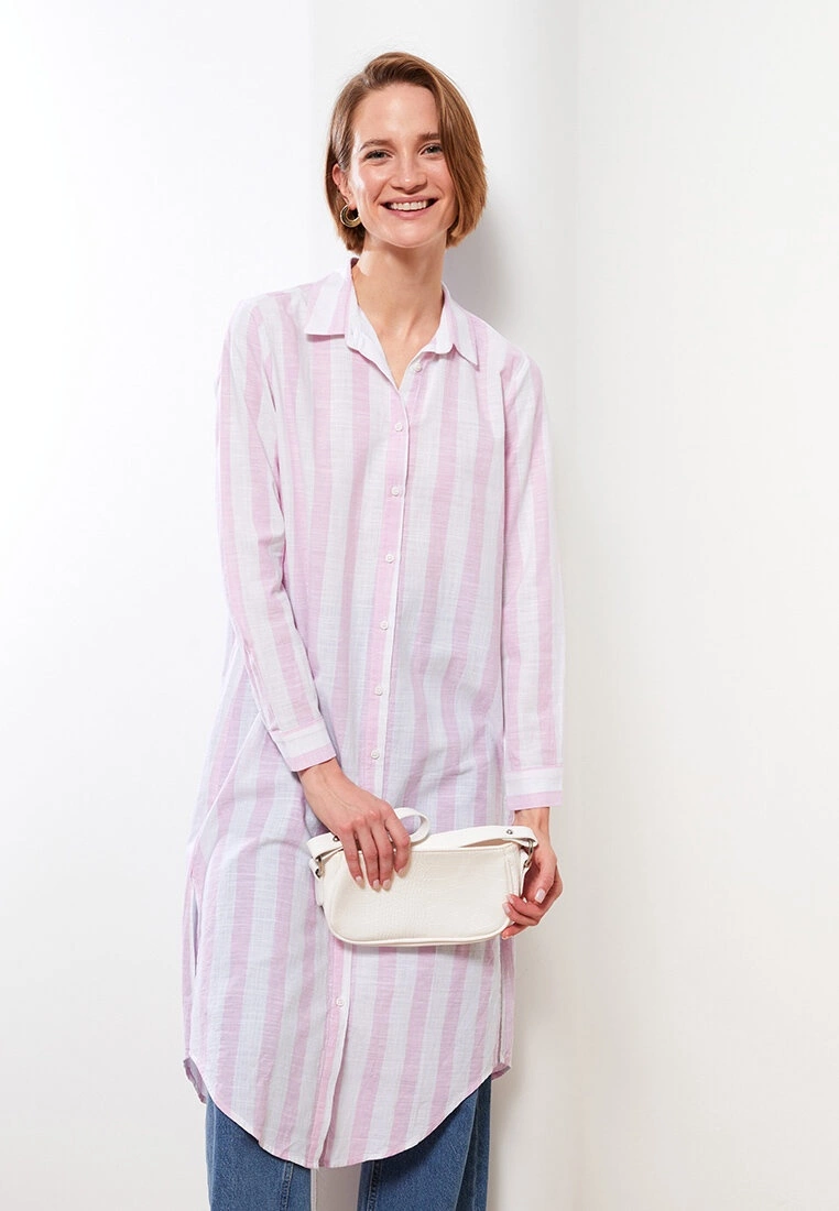 LC WAIKIKI Shirt Collar Striped Long Sleeve Women's Tunic 4 LC WAIKIKI Shirt Collar Striped Long Sleeve Women's Tunic - Image 2