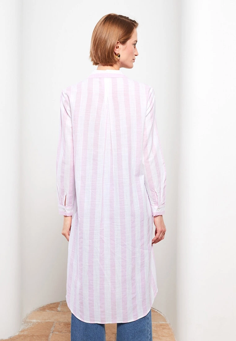 LC WAIKIKI Shirt Collar Striped Long Sleeve Women's Tunic 6 LC WAIKIKI Shirt Collar Striped Long Sleeve Women's Tunic - Image 4