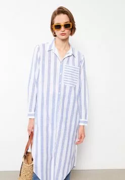 LC WAIKIKI Striped Shirt Collar Long Sleeve Cotton Women's Tunic -LC WAIKIKI popular shop lc waikiki 5422 1847736 2