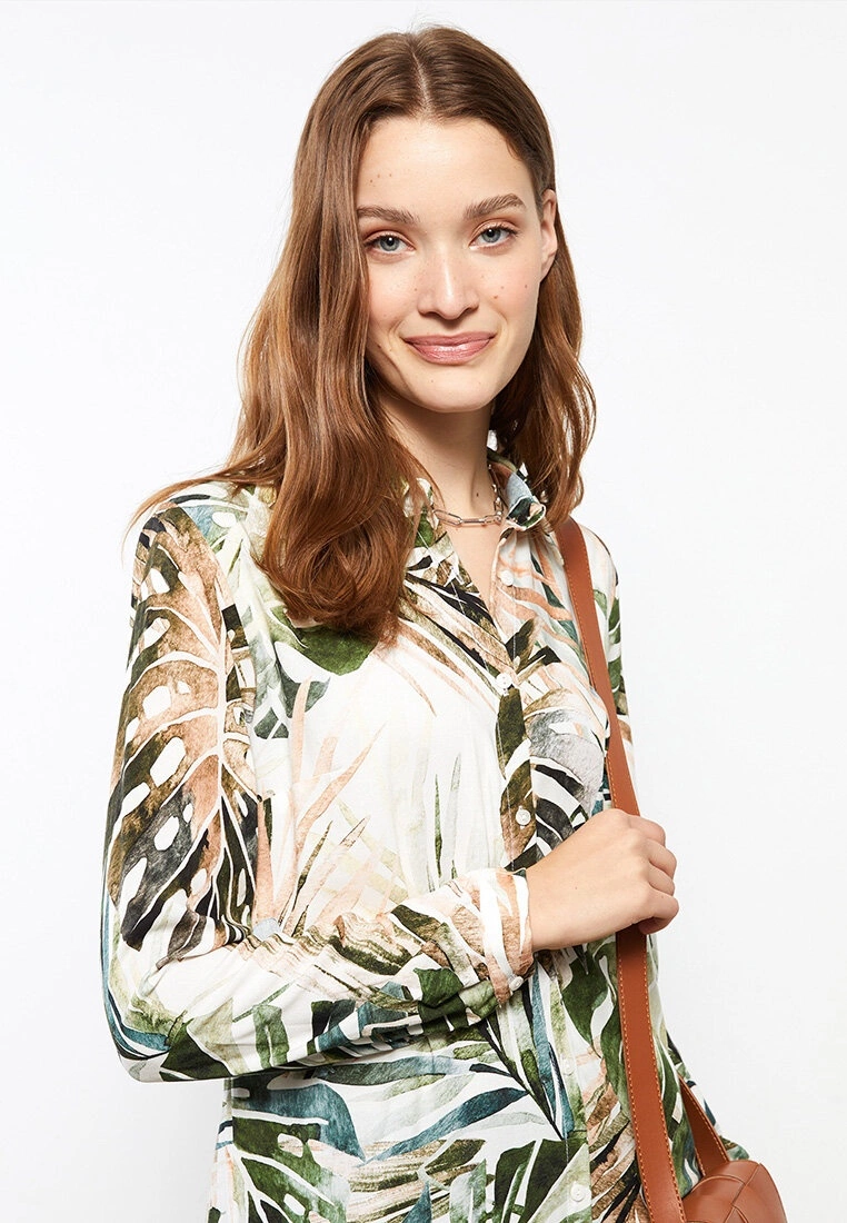 LC WAIKIKI Long Sleeve Viscose Women's Tunic With Shirt Collar Pattern 3 LC WAIKIKI Long Sleeve Viscose Women's Tunic With Shirt Collar Pattern