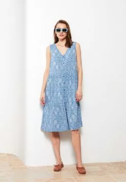 LC WAIKIKI V Neck Patterned Sleeveless Viscose Women Dress