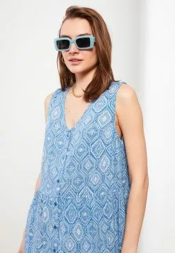 LC WAIKIKI V Neck Patterned Sleeveless Viscose Women Dress -LC WAIKIKI popular shop lc waikiki 5453 8157736 3